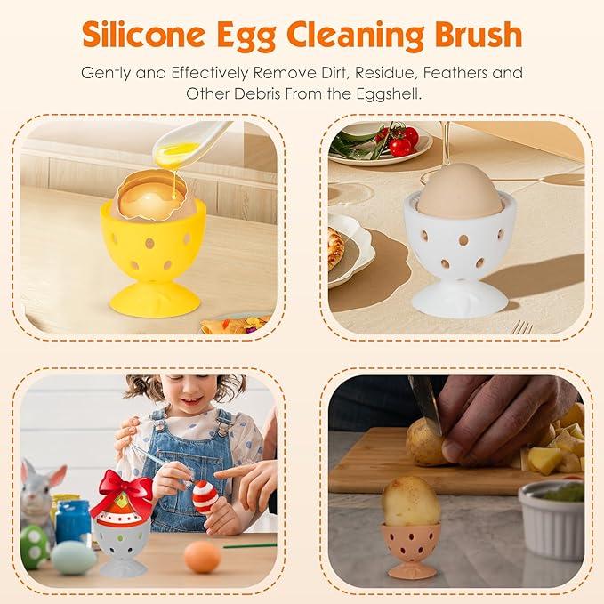 Egg Brush Cleaner, Egg Cleaner Scrubber for Fresh Eggs, Cute Chick Shaped Silicone Egg Washer, Reusable Multipurpose Washing Egg Tool for Fruits and Vegetables(Pink/Blue)