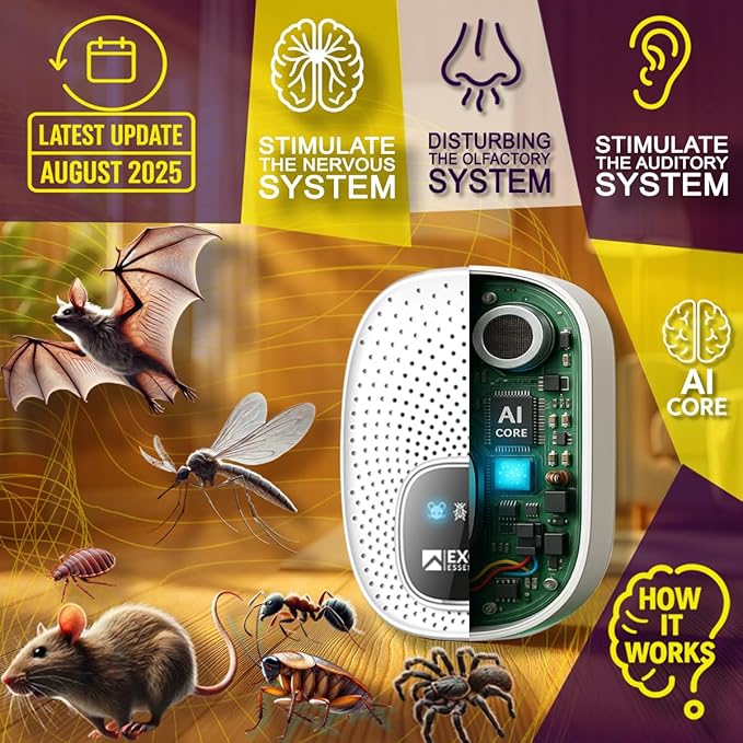 T-25, Ultrasonic Pest Repeller Wall Plug-in Most Effective Than Repellents - Get Rid of - Rodents, Squirrels, Mice, Rats, Bats, Roaches, Ants, Spiders, Bed Bugs, Мosquito, Insects, Fleas (6 Pack)