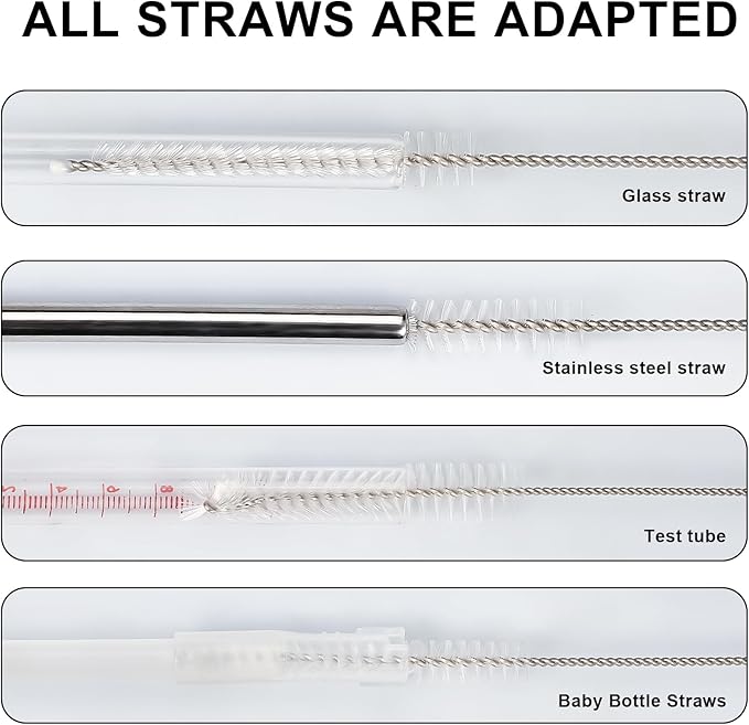 Straw Cleaner Brush Set, 12-Piece 11.8 Inch Long Botthle Cleaning Brush, Nylon Tube Brush Kit for Straws on Tumbler, Water Bottle, Sippy Cup and Pipes, Tubes or Tea Pot Spout