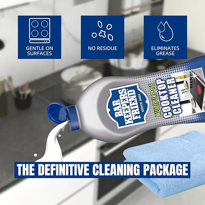 Bar Keeper’s Friend Cooktop Cleaner, Lemon Scent (13 oz) & Non-Abrasive, Washable Microfiber Cleaning Cloth (16x16 in) - Home Cleaning Supplies Kit