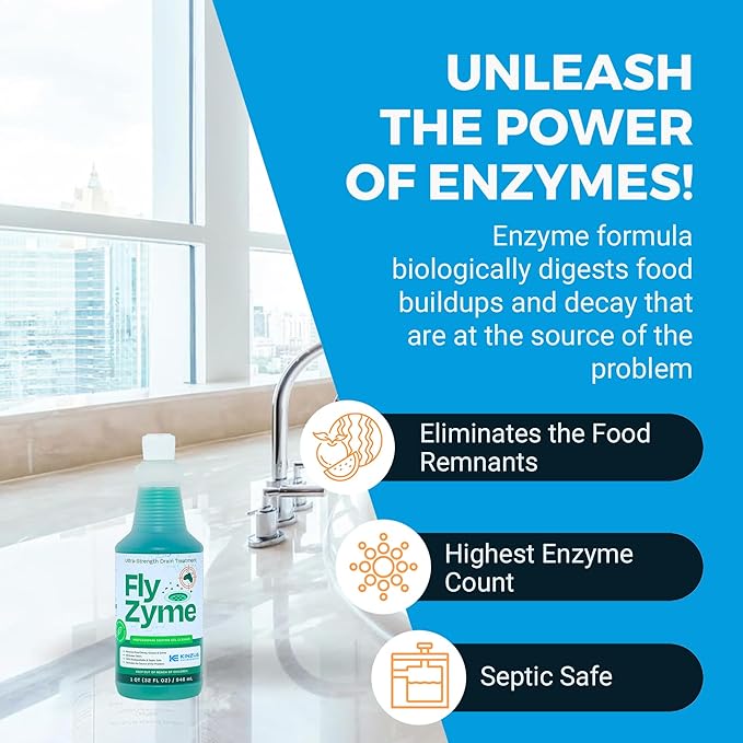 Fly-Zyme, Highly Concentrated Enzyme Drain Cleaner for Pipes, Drain Gel for Fruit Flies, Organic Waste Degrader & Odor Neutralizer, 32 fl oz, Pack of 2