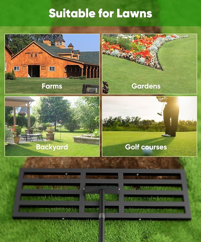 40x10 inch Lawn Leveling Rake, Upgraded Lawn Leveler Tool Heavy Duty Reinforced Connection, Garden Rake with Adjustable Long Handle, Ground Leveler for Yard Smoothing Soil Grass Dirt Sand