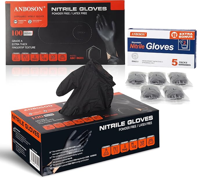 Black Disposable Gloves Nitrile 5 Mil (Plus 5 Individual Packs) - Professional Food Handling Gloves for Kitchen, Restaurant, Catering & Dishwashing - Sanitary & Powder Free - 110 Pcs, Small