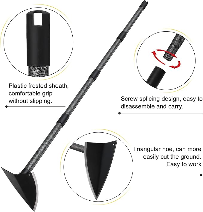 SANDEGOO Hoe Garden Tool,48 Inch Garden Hoe Triangle Gardening Hoe with Sharp Blade for Digging,Weeding,Cutting and Loosing Soil,Adjustable Length Metal Handle (4 FT)