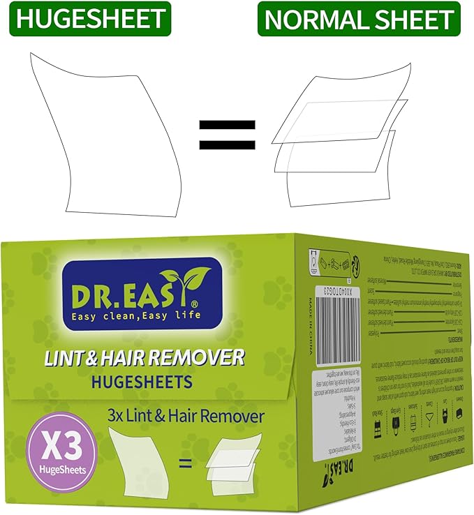 Dr.Easy LINT & HAIR REMOVER Pet HUGESHEETS with 3X Dryer Sheets, Lavender Fresh, 200 Count,PLANT&MINERAL-BASED FORMULA
