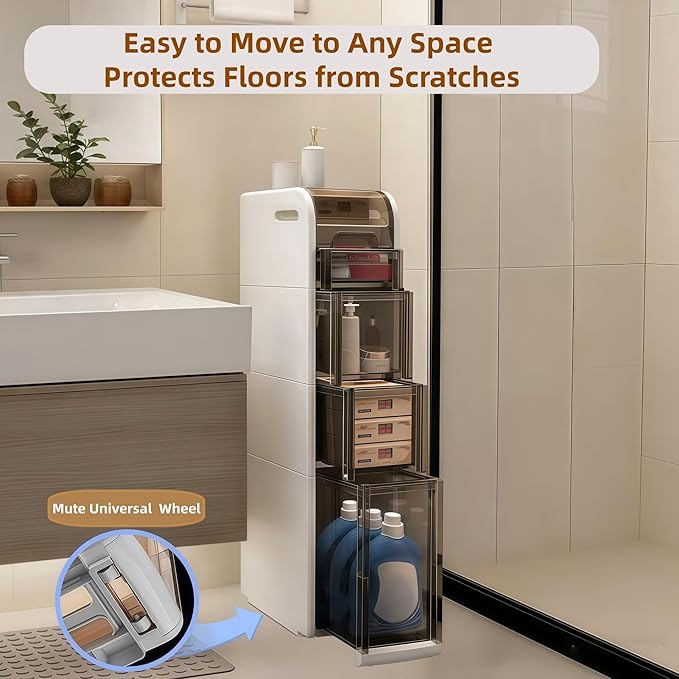 Slim Bathroom Storage Cabinet with Drawers,Narrow Bathroom Storage Cabinet,Mobile and Installation-Free,Perfect for Small Space Bathroom,Living Room,Kitchen,Toilet (A-4Tiers)