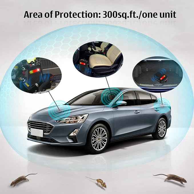 Ultrasonic Rodent Repellent Under Hood Battery Operated Pest Repeller Humane Mouse Repellent for Car Engines Basement Garage Attic Rat Mice Deterrent 1 Pack