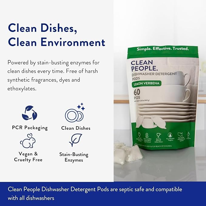 Clean People Dishwasher Pods - Cuts Grease & Rinses Sparkling Clean - Residue-Free - Phosphate Free Dishwashing Pods - Fragrance Free, 120 Pack