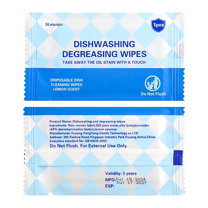 500 Pcs Individually Wrapped Dish Cleaning Wipes - Portable Disposable Soap Wipes for Kitchen, Outdoor, Traveling, Camping - Lemon Scent