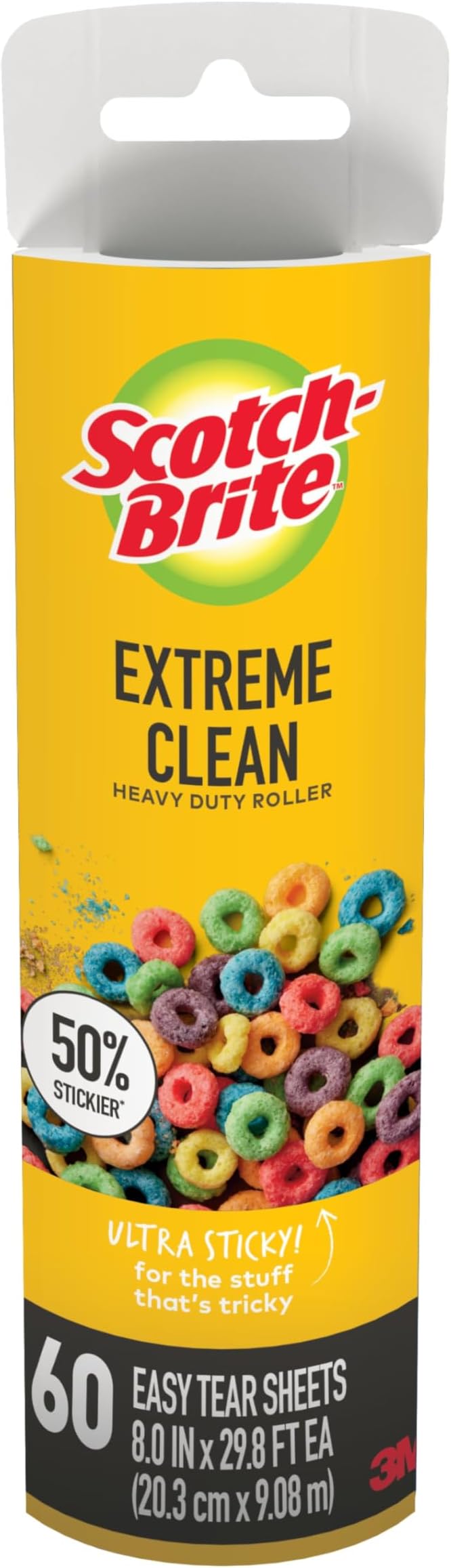 Scotch-Brite Extreme Clean Large Surface Lint Roller Refills, 8 in x 29.8 ft, 50% Stickier, 60 Easy Tear Sheets Each, 2 Pack (120 Sheets Total)