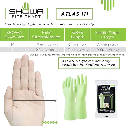 SHOWA 111 Skin-Friendly Dishwashing Gloves, Latex-Free PVC, Reusable Housekeeping Gloves with Cotton Liner, Non-Slip Grip for Kitchen & Gardening, Made in Japan, Large, 2-Pairs