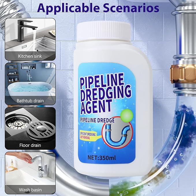 Pipeline Dredging Agent, 350ml Drain Cleaner,Drain Clog Remover Agent,Powerful Pipe Dredging Agent,Powerful Sink and Drain Cleaner Powder for Kitchen Toilet Quick Cleaning Tool