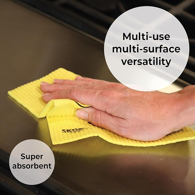 Skoy Cloth, 4-pack Versatile Swedish Dishcloths for Kitchen and Household Use, Reusable Cleaning Cloths, Planet-Friendly, Dishwasher and Dryer-Safe, White