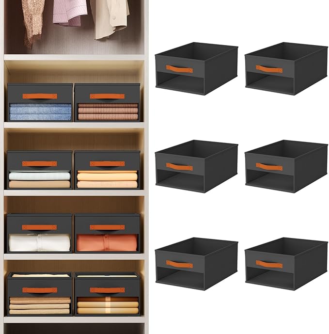 Homsorout Drawer Organizers and Storage - 6 Pack Foldable Pants Organizer with Clear Window & Handles, Fabric Closet Organizer for Clothes, Jeans, Sweaters, Towels, T-shirt, Scarf (Black)