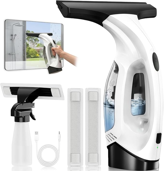 Electric Window Vacuum Squeegee Cordless 13", 2000Pa Electric Squeegee, 2200mAh Rechargeable Battery, 150ml Dirty Water Tank, Streak-Free Glass Cleaner for Shower Doors, Windows, Mirrors