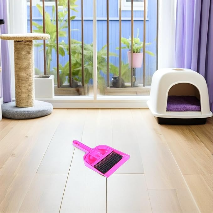Mini Dustpan and Brush Set for Small Pets Cage Cleaning, 10pcs Bright Pink and Blue, Handheld Mini Broom and Dustpan for Hamsters, Chinchillas, Hedgehogs, and Reptile Habitat