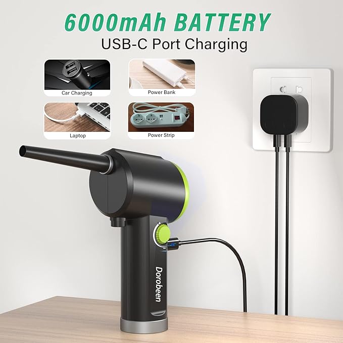 DOROBEEN Compressed Air Duster, Cordless Handheld Air Blower, Stepless Speed, 41000RPM, Portable Rechargeable Built-in Battery, Electric Air Duster for Computer Keyboard Electronics Cleaning