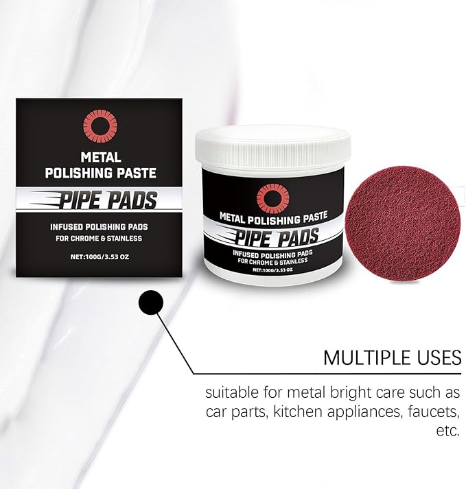 Metal Polishing Care Kit, Metal pol ish Paste Protectant Scratch Remover, Pipe Dream Infused Polishing Pads, Chrome pol ish Compound, Protective Coating Formula, For Pipes, Stacks, Exhausts, Wheels
