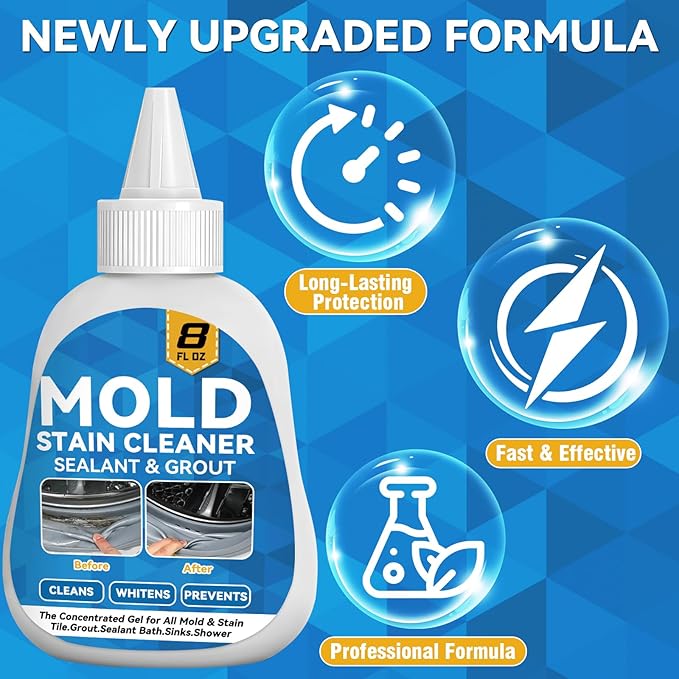 Mold Stain Cleaner, 8 Floz Washing Machine Cleaner Gel with Brush, Household All-Purpose Cleaner Highly Effective in Penetrating for Grout, Fridge, Bathroom, Shower (8, Fluid Ounces) (8 Fl Oz)