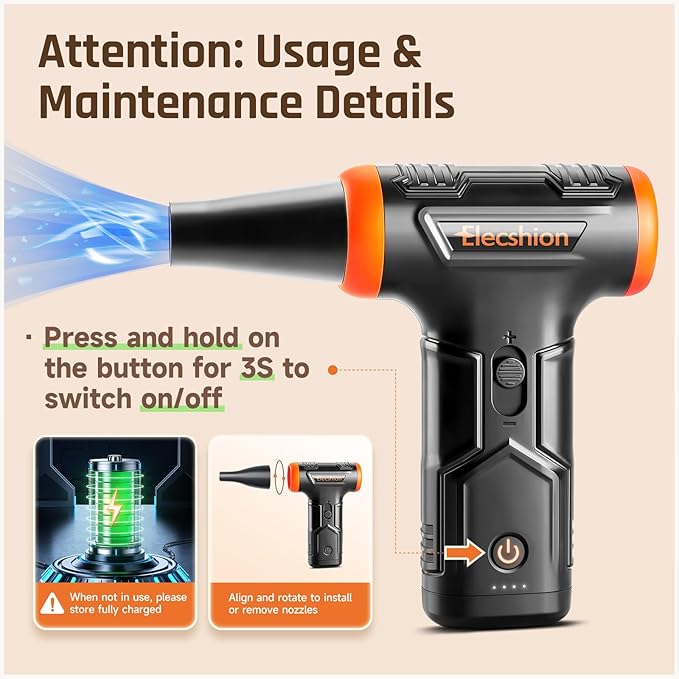 Compressed Air - Electric Air Duster, 50 mph 110000RPM Super Power Compressed Air Duster for PC/Computer/Blaster/Keyboard/Home, Variable Speed Cordless Canned Air Mini Dust Blower Quick Dusting