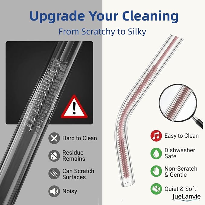 2-in-1 Dual-Head Straw Brush, Premium Silicone Cleaning Brush for Straws & Lid Gaps, Long Flexible for Tumblers & Bottles, Non-Slip Handle, No-Scratch, 2 Pack (6mm & 9mm), Durable & Reusable（Gray