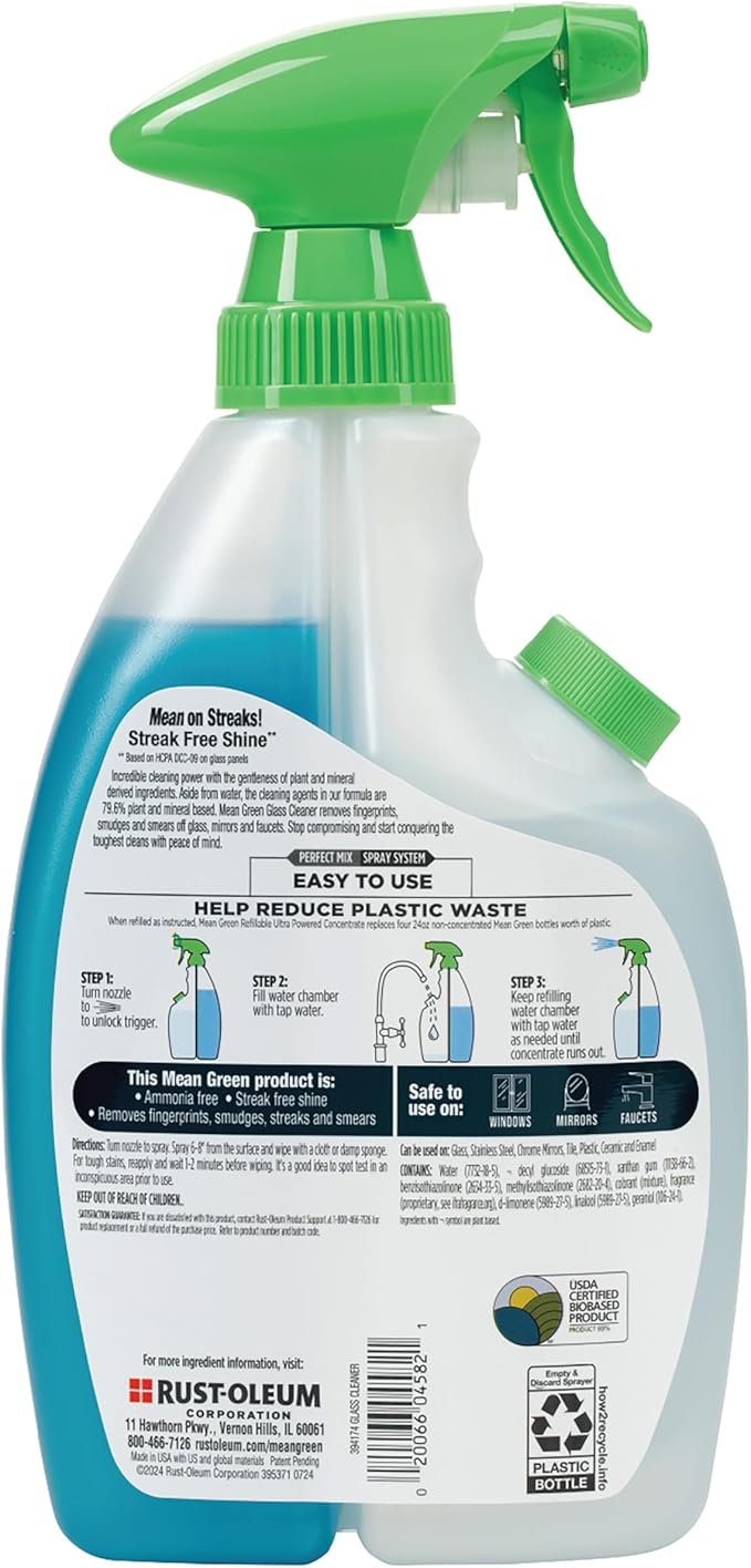 Mean Green Refillable Ultra Powered Concentrate Glass Cleaner, Fresh, 14.3 Ounce, 6 Pack