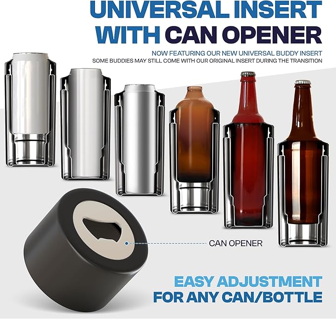 Frost Buddy Universal Can Cooler - Fits All - For Regular 12 & 16 oz or Slim-Size Bottles - Insulated Double-Walled Stainless Steel (Navy)