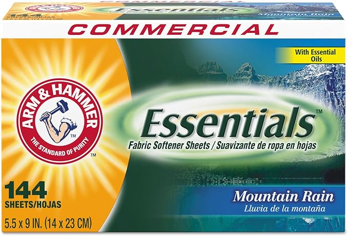 Essentials Dryer Sheets, Mountain Rain, 144 Sheets/Box