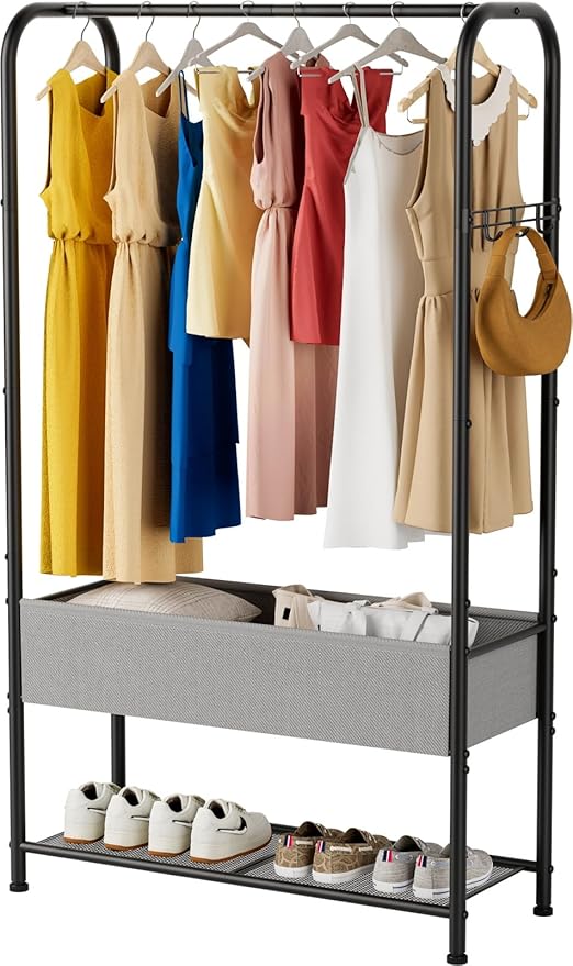 SINGAYE Clothes Garment Coat Rack Drying Clothing Racks Metal Freestanding for Hanging Clothes Portable Closet for Laundry Bedroom Black