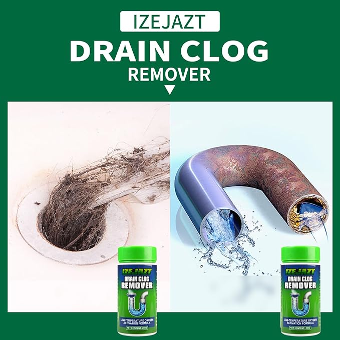 Drain Clog Remover Powder - Fast Acting Formula for All Drains, Kitchen, Bathroom, Sink & Shower - 100% Effective to Eliminate Hair, Grease, and Blockages - [2Pack ]