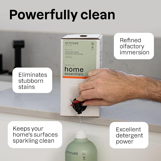 ATTITUDE All-Purpose Cleaner Spray, Plant-Based Ingredients, EWG Verified, Streak Free, Removes Fingerprints, Dust and Dirt, Sage & Orange, 26 Fl Oz (Pack of 3)