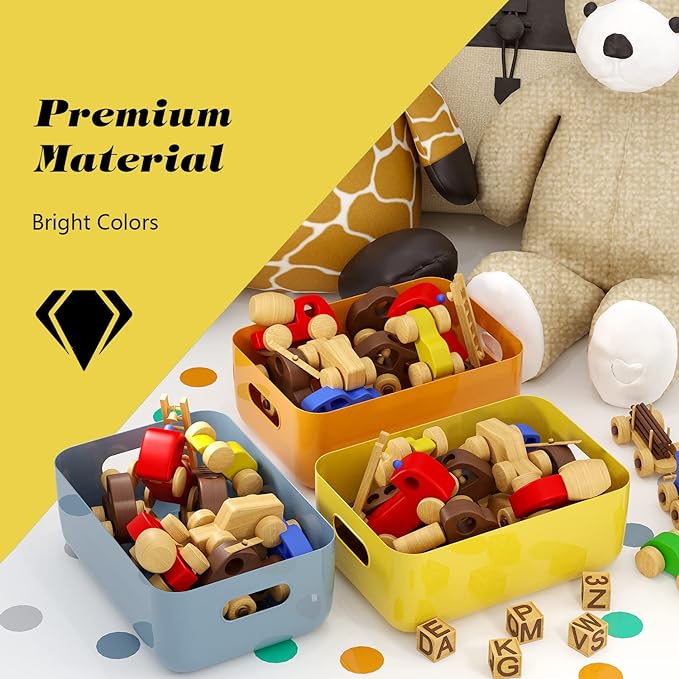 OWill 7-Pack Plastic Storage B-ins 4.2L, Small Organizer Bins for Classroom Kitchen Pantry Bathroom, Clear Storage Baskets for Shelves, Durable Containers for Bath Toy Storage & Home Organization