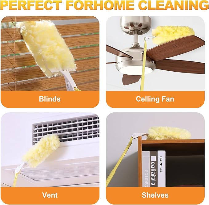 JOYMOOP Scented Telescopic Duster kit, 3FT Extendable Handle (Yellow) + 24 Yellow Refills for Swiffer Feather Duster,Easy Cleaning for Ceilings, Ceiling Fans, Blinds, Vents & Shelves