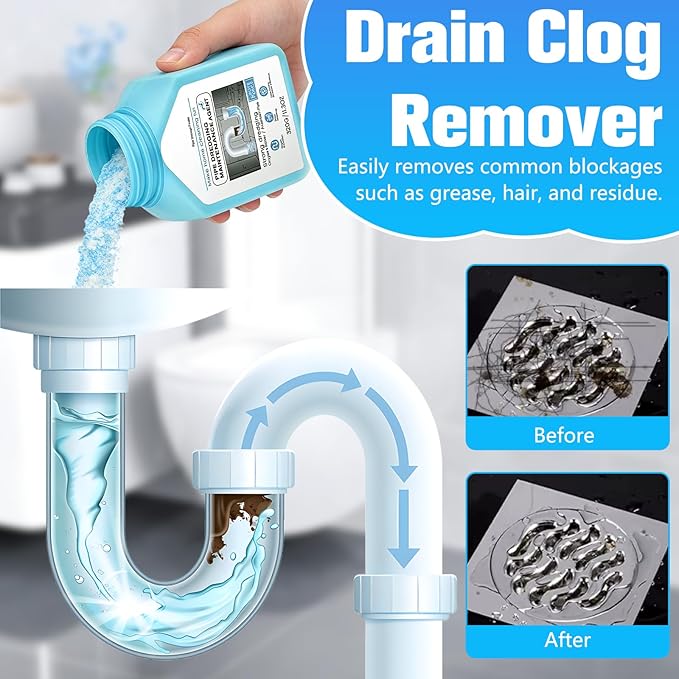 Drain Clog Remover Powerful Unclogging Sink Hair Cleaner for Kitchen, Shower Pipes and Drains, Toilet Unclogger Heavy Duty Bathroom Pipeline Dredge for Kitchen and Pipes Cleaning Tool（320g/11.3oz）