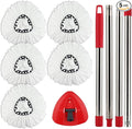 Spin Mop Handle,Head,Base Replacement Compatible with Easywring Microfiber Spin Mop - Replace 30-58in Stick/Pole+5Head Refill+1Base for Easy Wring Spinning Mop Only 1Tank System