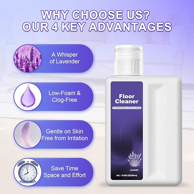 Floor Cleaning Solution Compatible With Dreame Cleaning Solution, Low Foam & No Residue, Floor Cleaner for All Robot Vacuum Cleaners and Wireless Wet Dry Dual-Use Vacuum Cleaners (Lavender, Total 1 L)