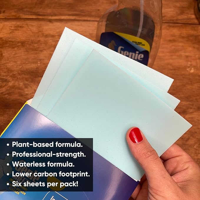 Genie Sheets Glass & Mirror Cleaner | Concentrate Makes 6 24oz Refills | Professional-Strength | Just Add Water | Sustainable Eco-Friendly Plant-Based Solution | 6 Sheets