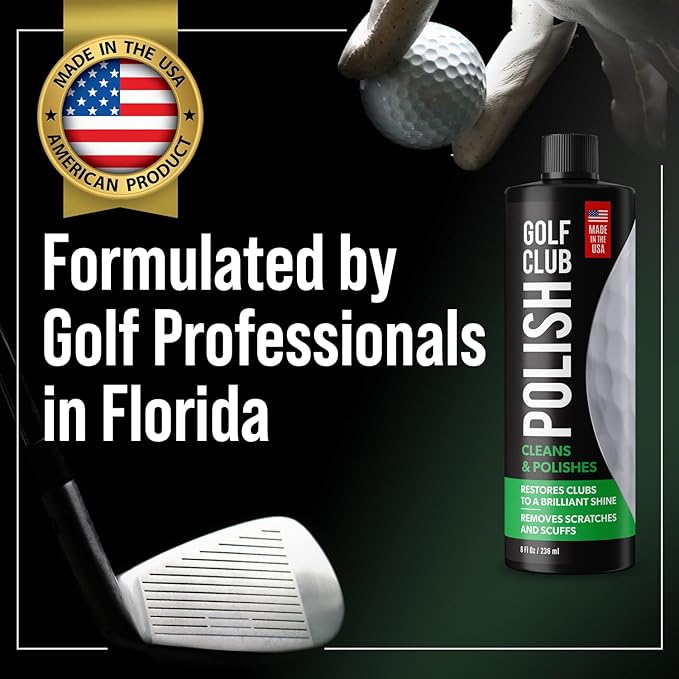 Golf Club Polish & Rust Remover – Made in USA – Instant Golf Club Cleaner & Scratch Remover Cream – 8 oz Golf Club Polish Compound, Groove Cleaner & Golf Club Polishing Kit – Shine, Protect & Restore