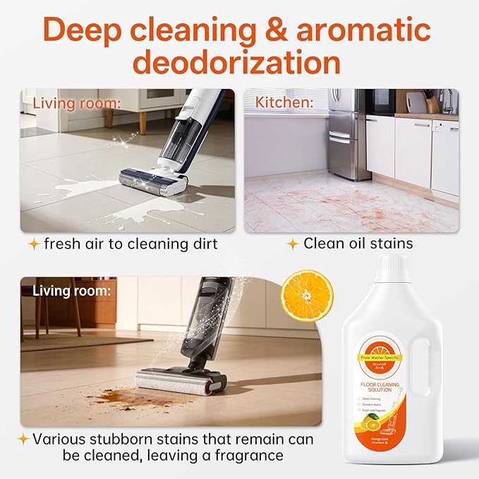 1L Orange Floor Cleaning Solution Compatible With Tineco/Bissell/Dreame And Shark, Fragrance Deodorization, Deep Cleans for Multiple Hard Floors, Suitable With Cordless Wet/Dry Vacuum