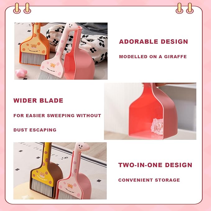 Mini Broom and Dustpan Set Cartoon Small Broom with Dustpan Combo Set Cute Cleaning Kit for Home Office Floor (Orange)
