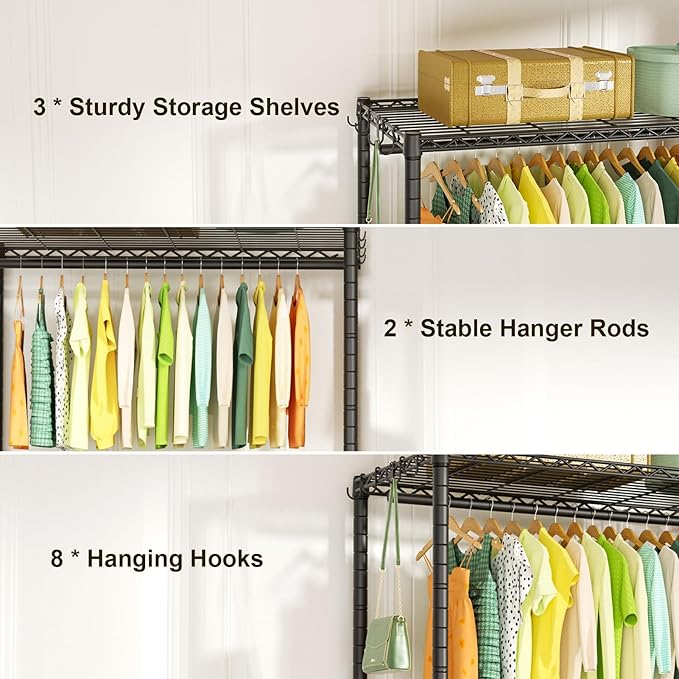 FUTASSI P3 Plus Rolling Clothes Rack, Clothing Racks for Hanging Clothes, Heavy Duty Garment Rack with Wheels, Freestanding Portable Closet Rack 45" W x 14" D x 78.5" H, Max Load 480 LBS, Black