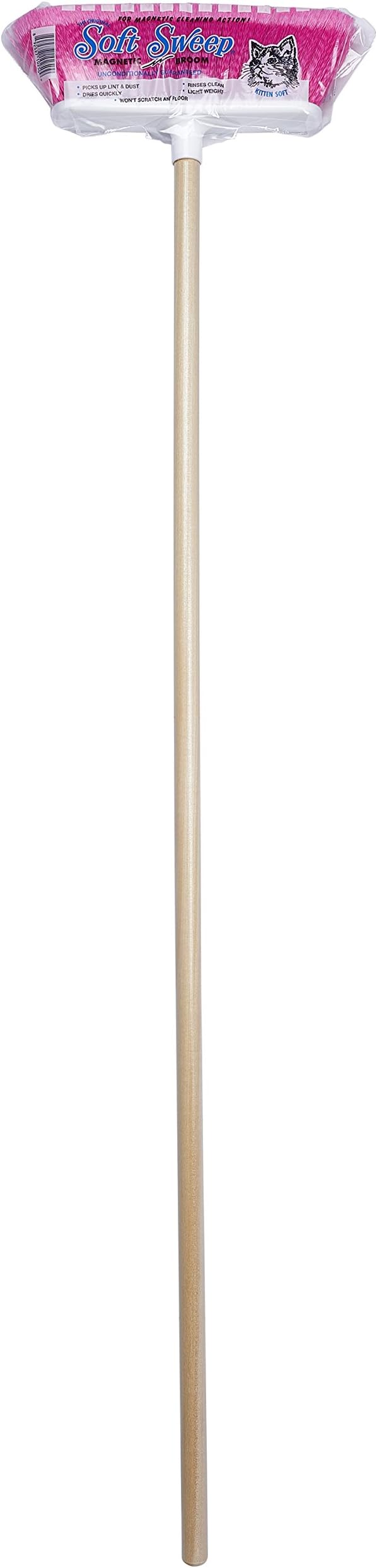 The Original Soft Sweep Magnetic Action Fuchsia Broom with Natural Finish Wood Handles (2 Fuchsia Brooms)