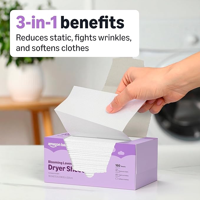 Amazon Basics Dryer Sheets, Blooming Lavender, Laundry Fabric Softener, 160 Count