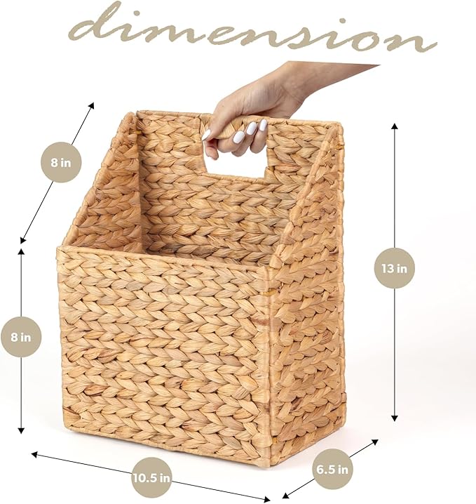 Wicker Hanging Storage Basket (10,5"Lx6,5"Wx13"H), Set of 2 Wall Baskets, Water Hyacinth Baskets, Wall Decor Hyacinth Basket Hanging for Organizing Files, Mails, Books, Accessories