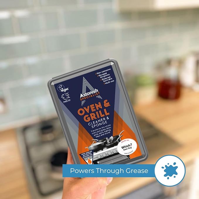 Astonish Specialist Oven & Grill Cleaner & Sponge, 250g – Heavy Duty Degreaser Paste with Orange Oil – Restores Shine to Ovens, Grills & Racks – No Harsh Chemicals, 3 Pack