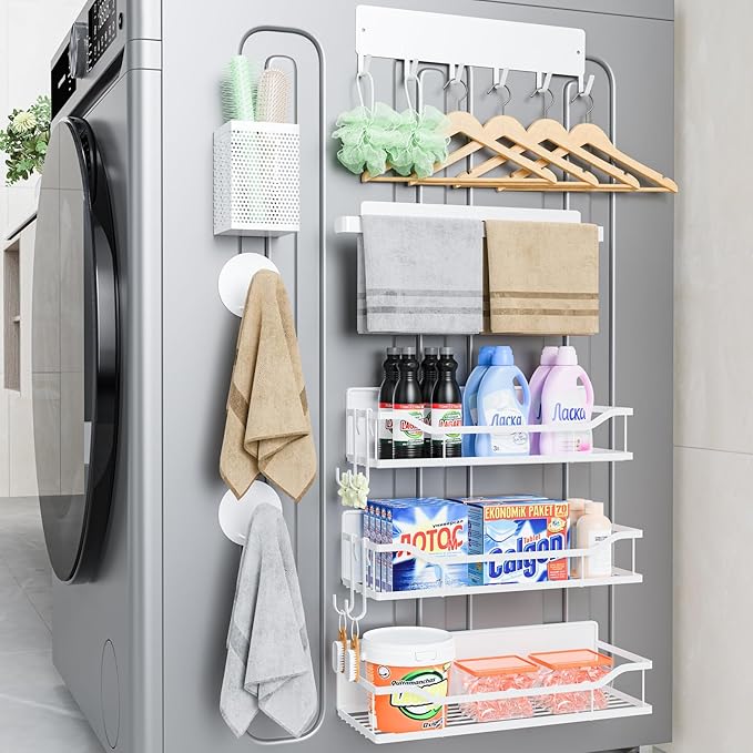 Multifunctional Magnetic Shelf for Washing Machine, Refrigerator, Microwave, Coffee Maker, and Any Metal Surface, Powerful Magnetic Shelves Include Magnetic Paper Towel Holder (8 pcs - White)