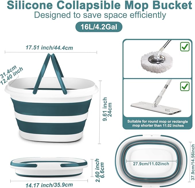 Collapsible Bucket for Cleaning, 4.2 Gallons Mop Bucket with Handle for Floor Window Car Washing, Silicone Ice Buckets for Parties Camping Fishing Beach, RV Laundry Storage Household Cleaning Supplies