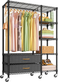 Ulif F3R Heavy Duty Clothes Rack（With Lockable Wheels）Freestanding Clothing Racks for Hanging Clothes，Adjustable Closet Organizer System，Portable Garment Rack 40"W x 15"D x 74"H，Max Load 700LBS，Black