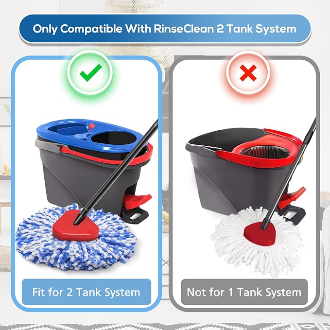 8 Pack RinseClean Spin Mop Replacement Head Refills with 1 Rotating Mop Base Compatible with O Ceda RinseClean 2 Tank System, Blue Microfiber Mop Refills for Floor Cleaning