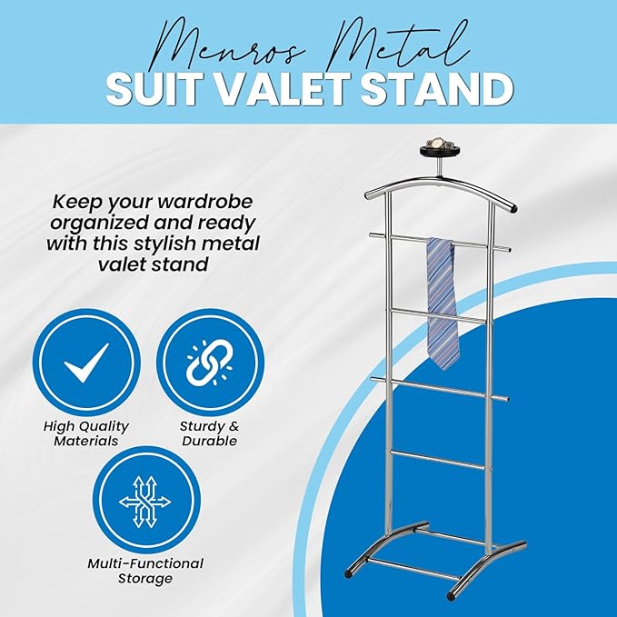 Kings Brand Furniture - Lebedev Metal Suit Valet Stand, Clothes Rack, Chrome